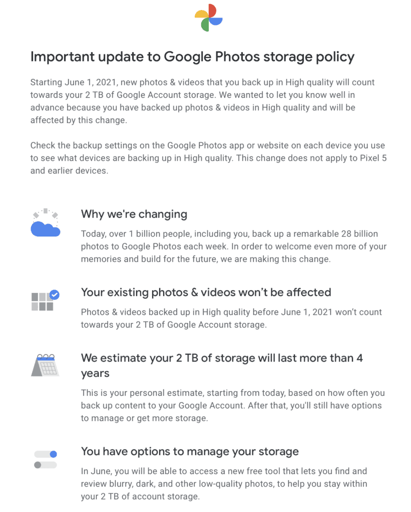 Google Photos Storage Policy